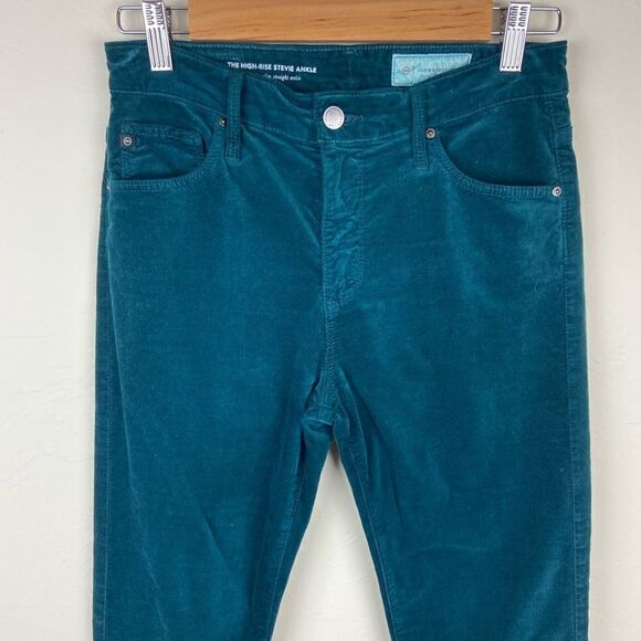 AG ‘The Stevie Ankle’ High-Rise Slim Straight Velvet Pant - Dark Teal - Picture 4 of 8